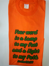 Load image into Gallery viewer, Short Sleeve T-Shirt - "Your Word is a Lamp to my Feet and a Light to my Path. Psalms 119:105."